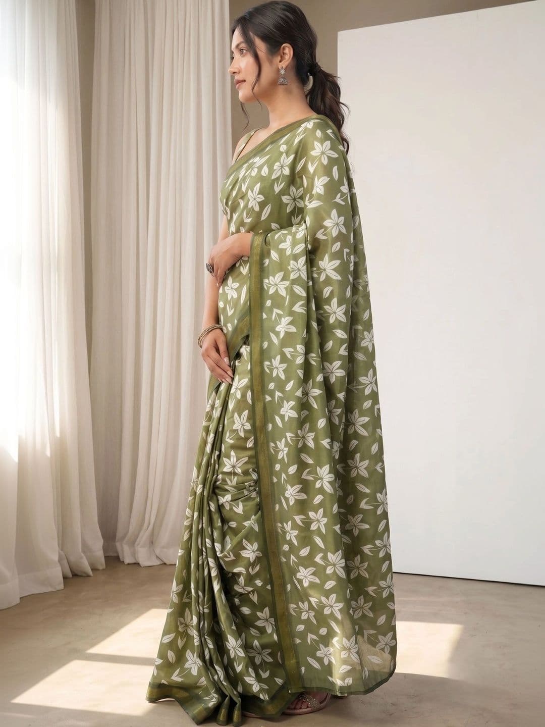 BORAD FASHION Floral Designer Chanderi Saree thumbnail 2