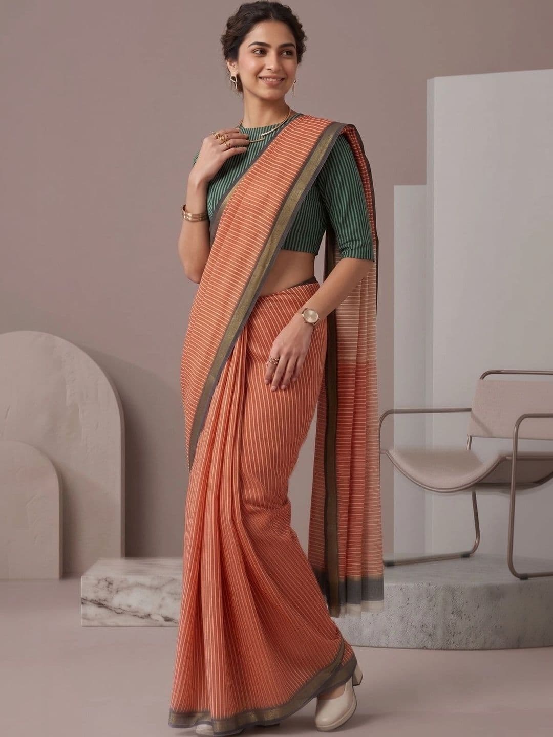 BORAD FASHION Striped Designer Chanderi Saree thumbnail 2