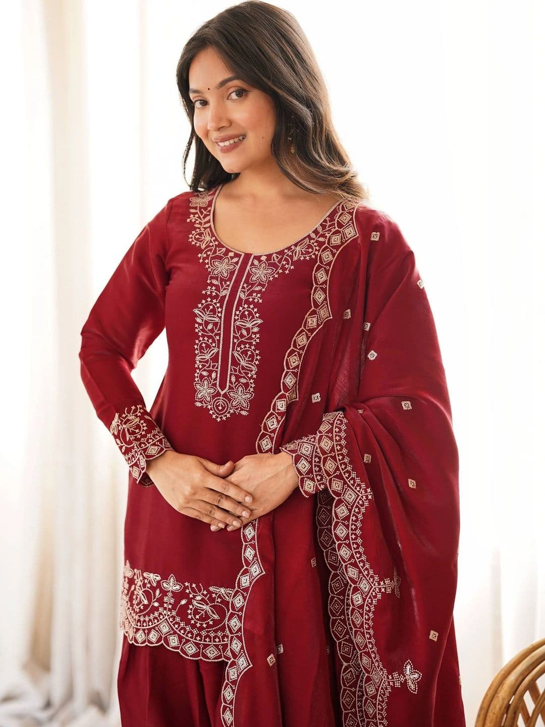 SAJAVAT ETHENIC WEAR Women Ethnic Motifs Embroidered Regular Thread Work Kurta with Patiala & With Dupatta thumbnail 6