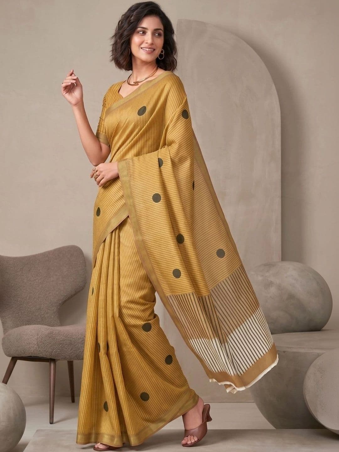 BORAD FASHION Striped Designer Chanderi Saree thumbnail 4