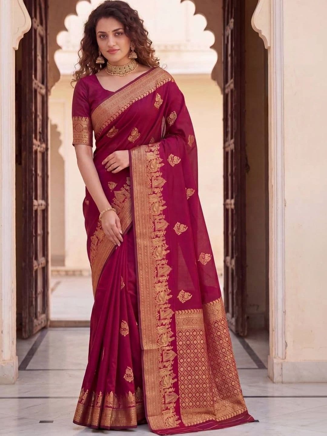 revika Woven Design Zari Art Silk Designer Kanjeevaram Saree thumbnail 4
