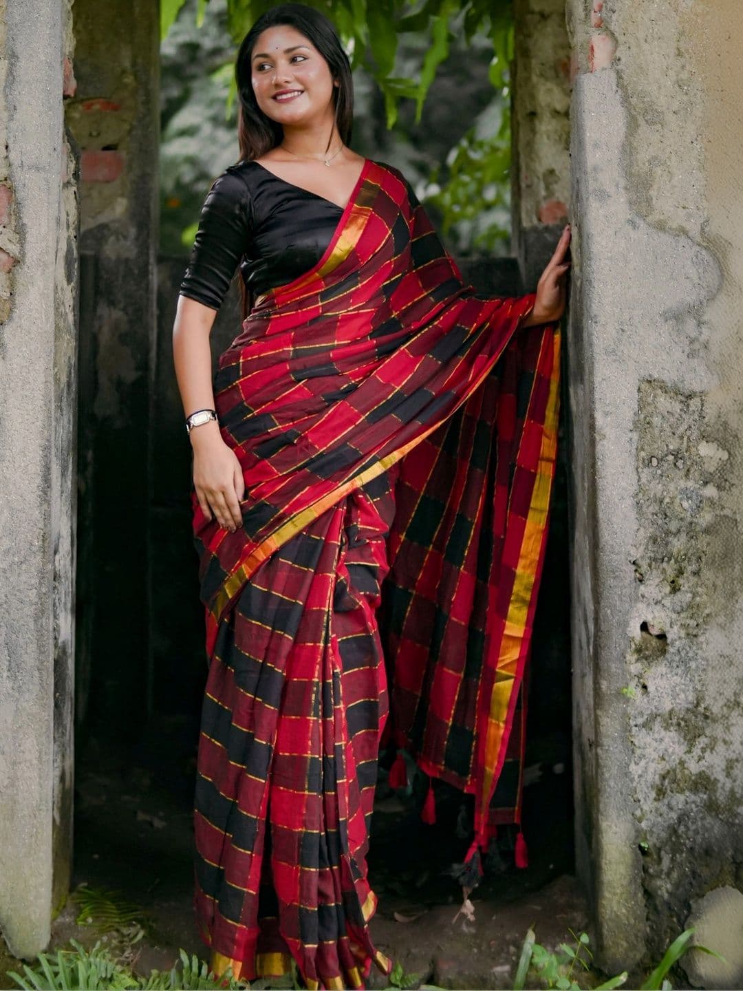 Aparna Checked Zari Pure Cotton Saree thumbnail 4