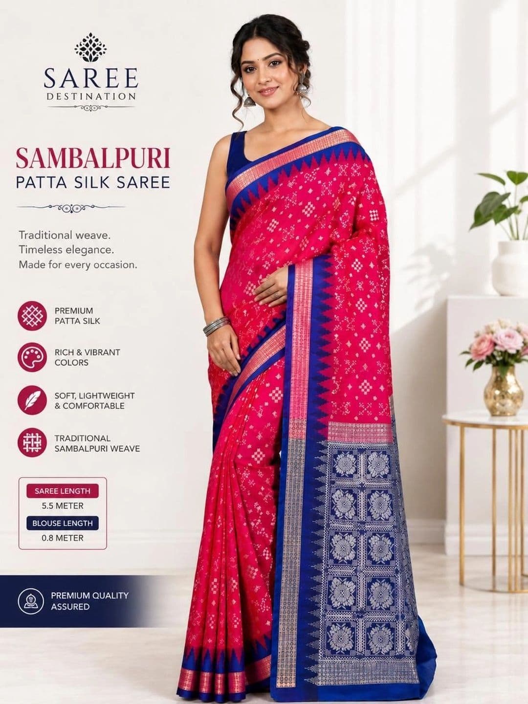M H Saree Destination Zari Art Silk Sambalpuri Sarees thumbnail 2