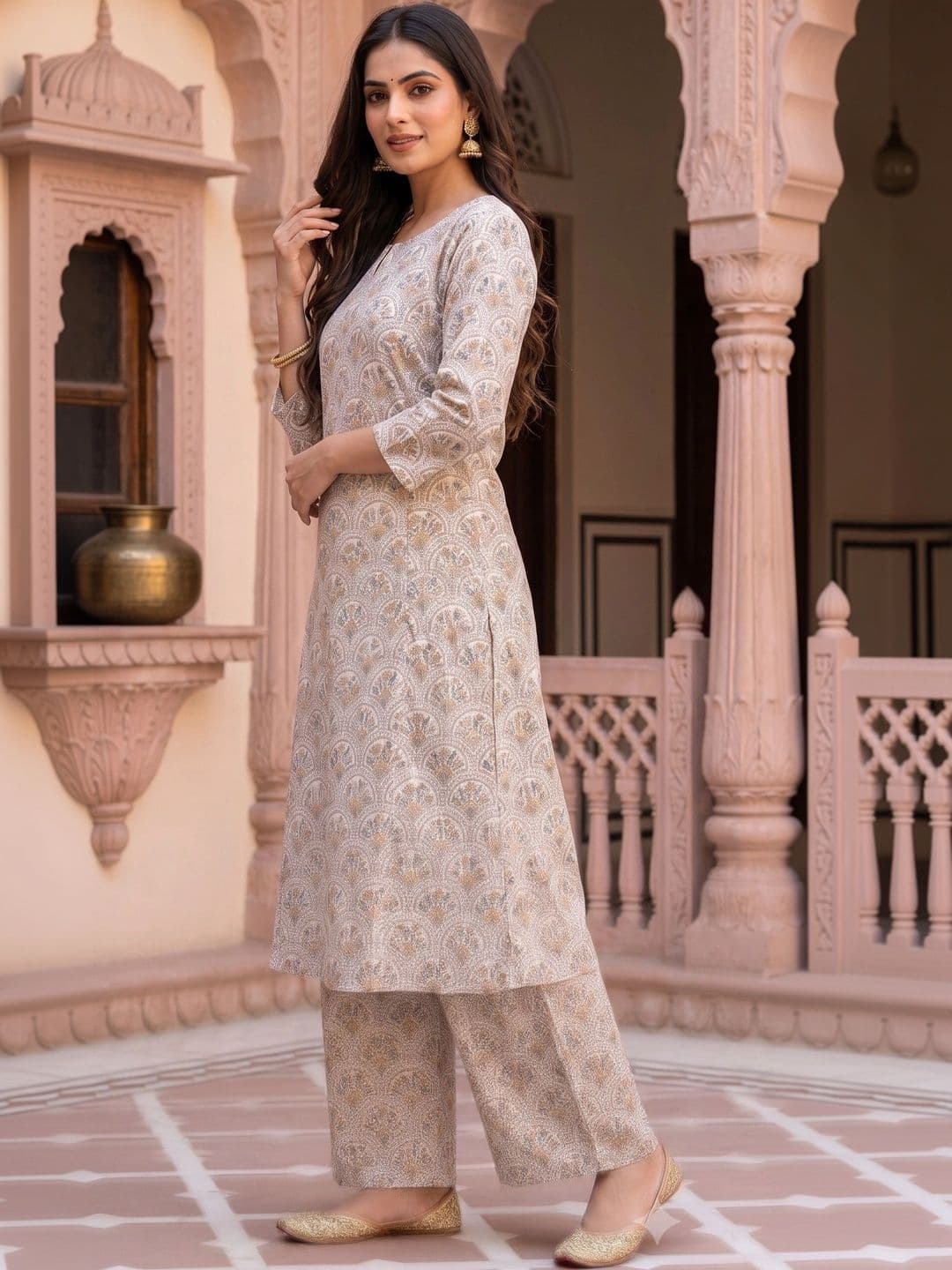 KALINI Women Ethnic Motifs Printed Regular Pure Cotton Kurta with Palazzos thumbnail 2