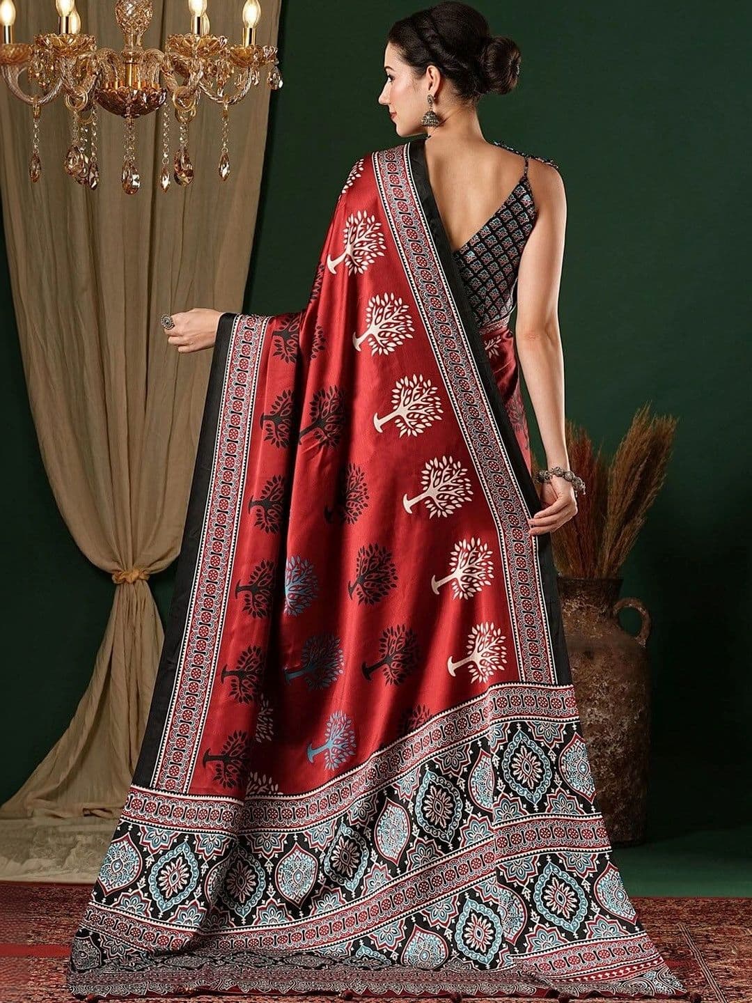 NKV Kalamkari Mirror Work Silk Blend Heavy Work Mysore Silk Saree thumbnail 3