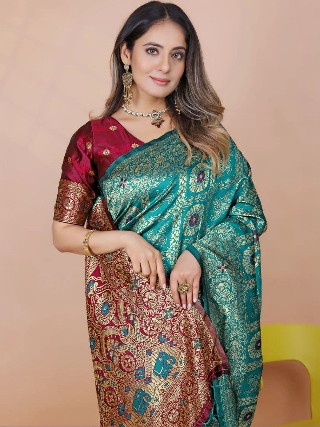 revika Woven Design Zari Art Silk Designer Kanjeevaram Saree thumbnail 2