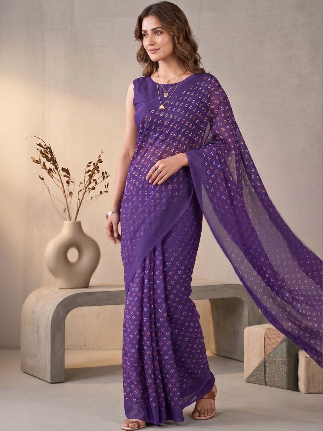 BORAD FASHION Bandhani Designer Chanderi Saree - view 1