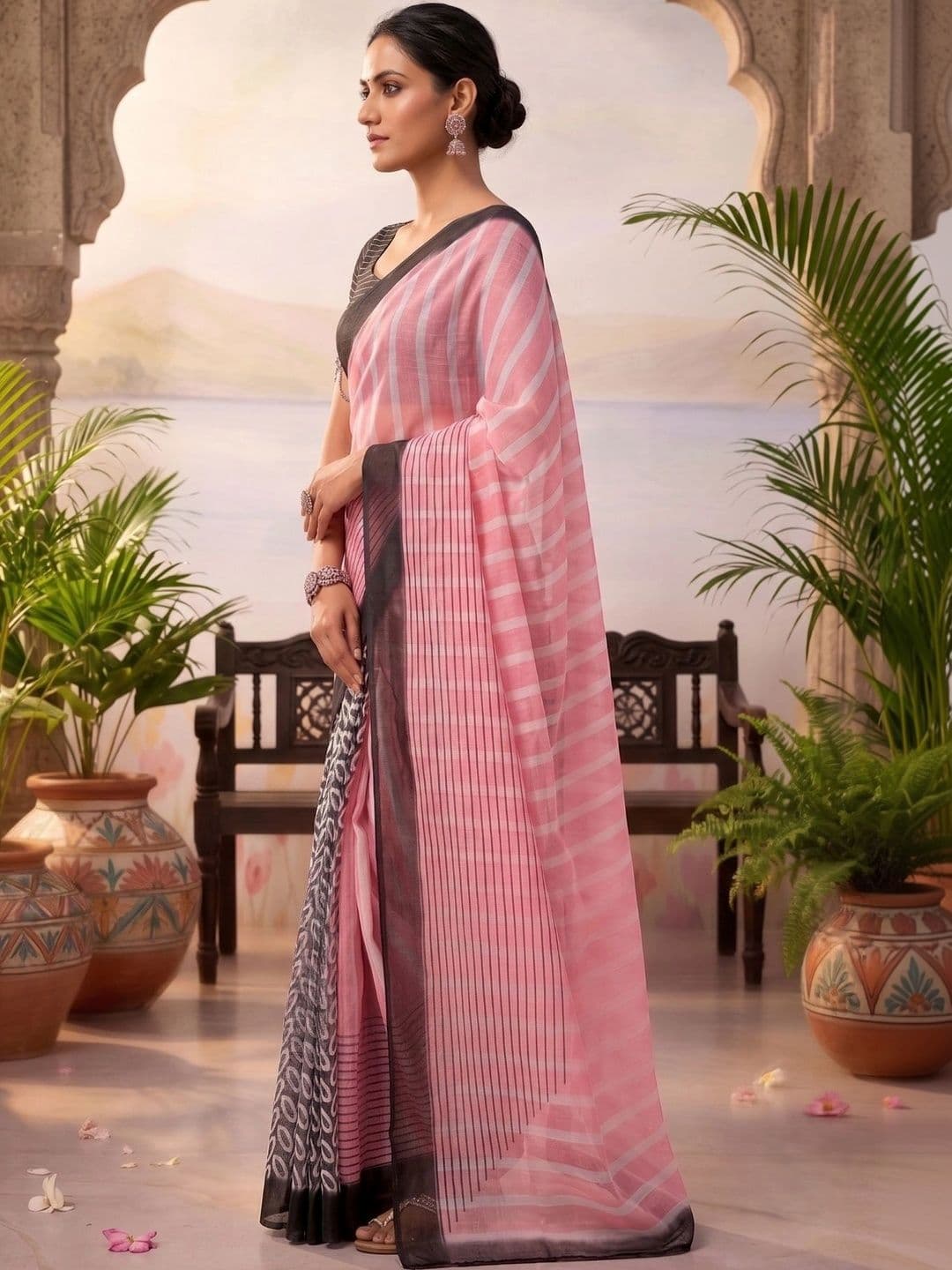 BORAD FASHION Striped Designer Chanderi Saree thumbnail 3