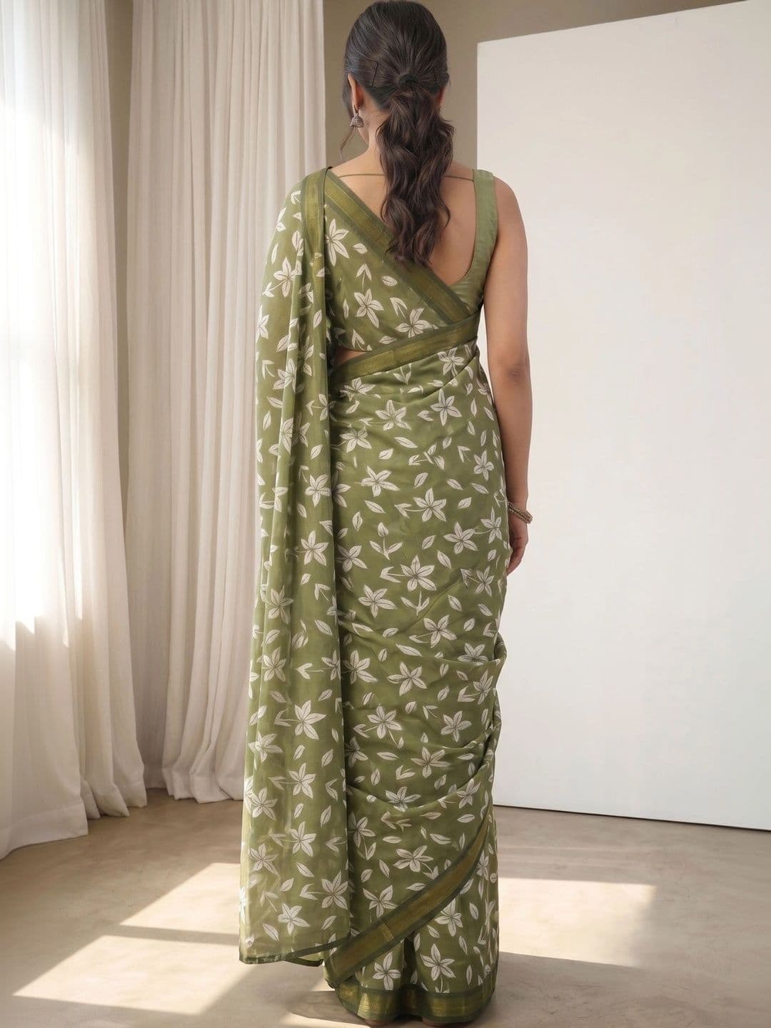 BORAD FASHION Floral Designer Chanderi Saree thumbnail 3