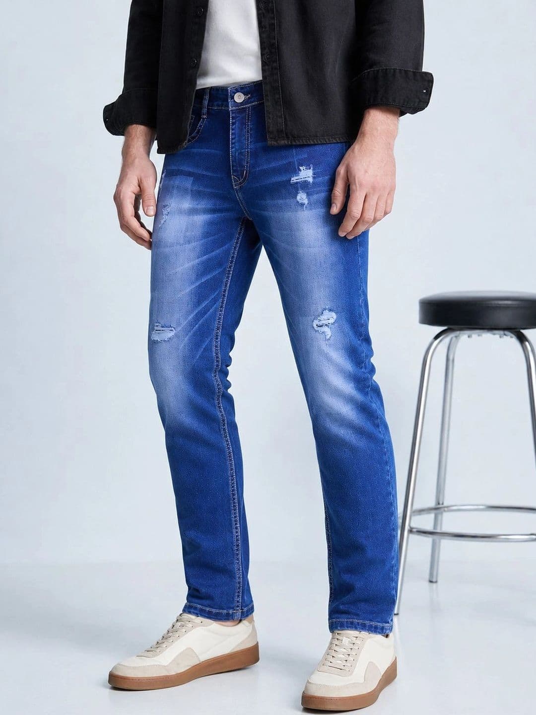 GEX Men Jean Relaxed Fit Mid-Rise Highly Distressed Stretchable Jeans thumbnail 3