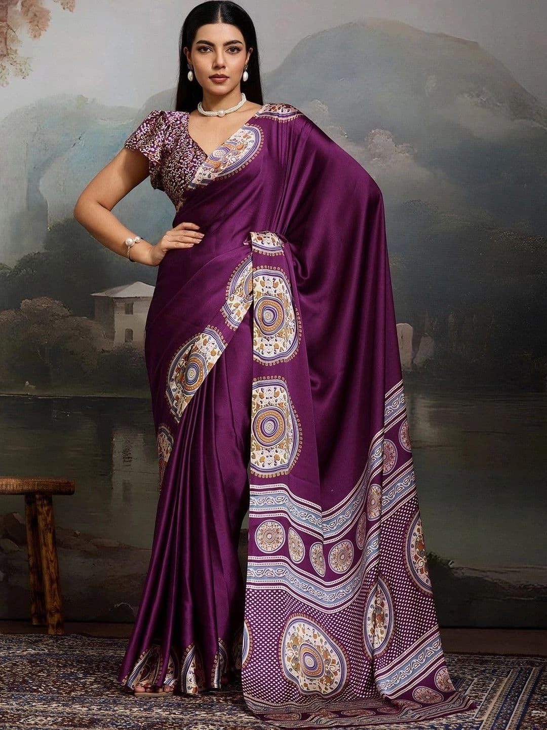 NKV Mirror Work Silk Blend Heavy Work Mysore Silk Saree - view 1