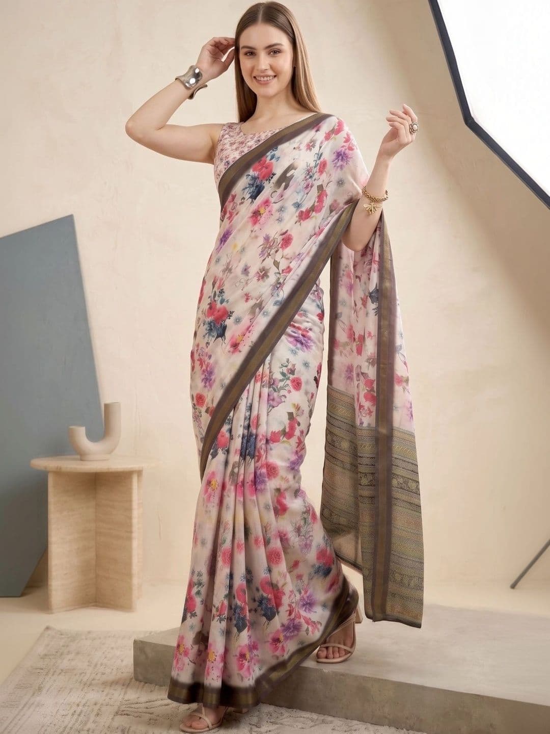BORAD FASHION Floral Designer Chanderi Saree thumbnail 4