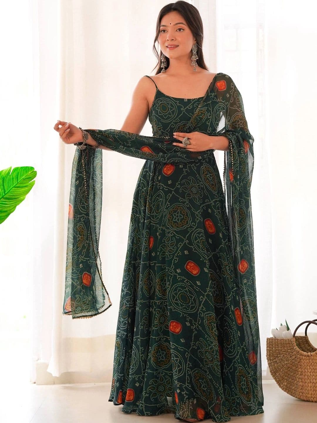 SAJAVAT ETHENIC WEAR Women Ethnic Motifs Printed Regular Silk Chiffon Kurta with Trousers & With Dupatta - view 1