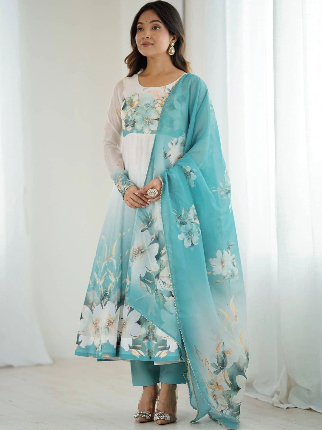 SAJAVAT ETHENIC WEAR Women Floral Printed Empire Kurta with Trousers & With Dupatta - view 1