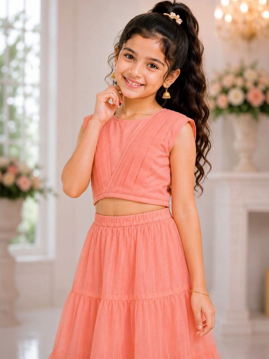 HERE&NOW Girls Round Neck Lehenga & Blouse With Dupatta thumbnail 7