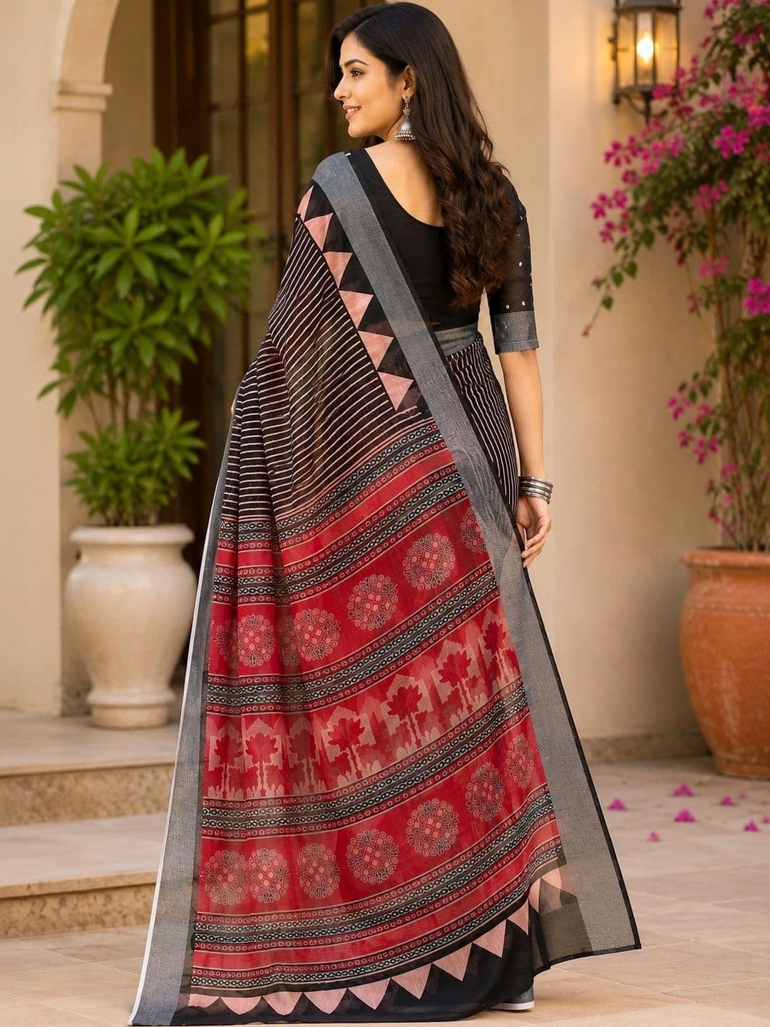 BORAD FASHION Striped Designer Chanderi Saree thumbnail 3