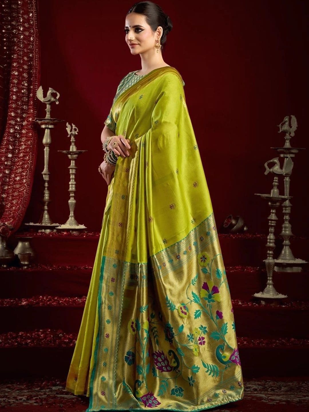 BORAD FASHION Woven Design Zari Silk Blend Designer Paithani Saree thumbnail 3