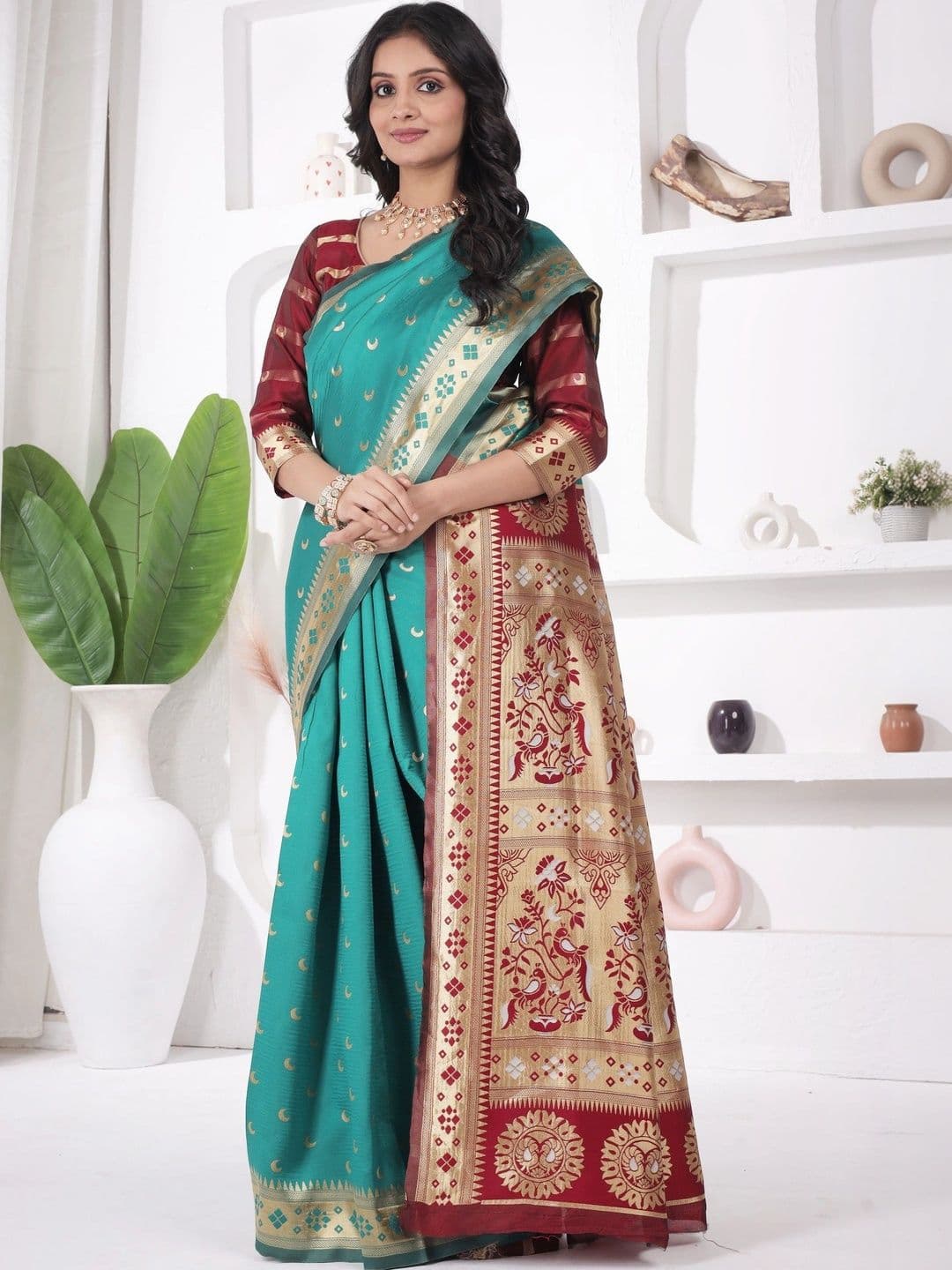 revika Woven Design Zari Art Silk Designer Kanjeevaram Saree thumbnail 2