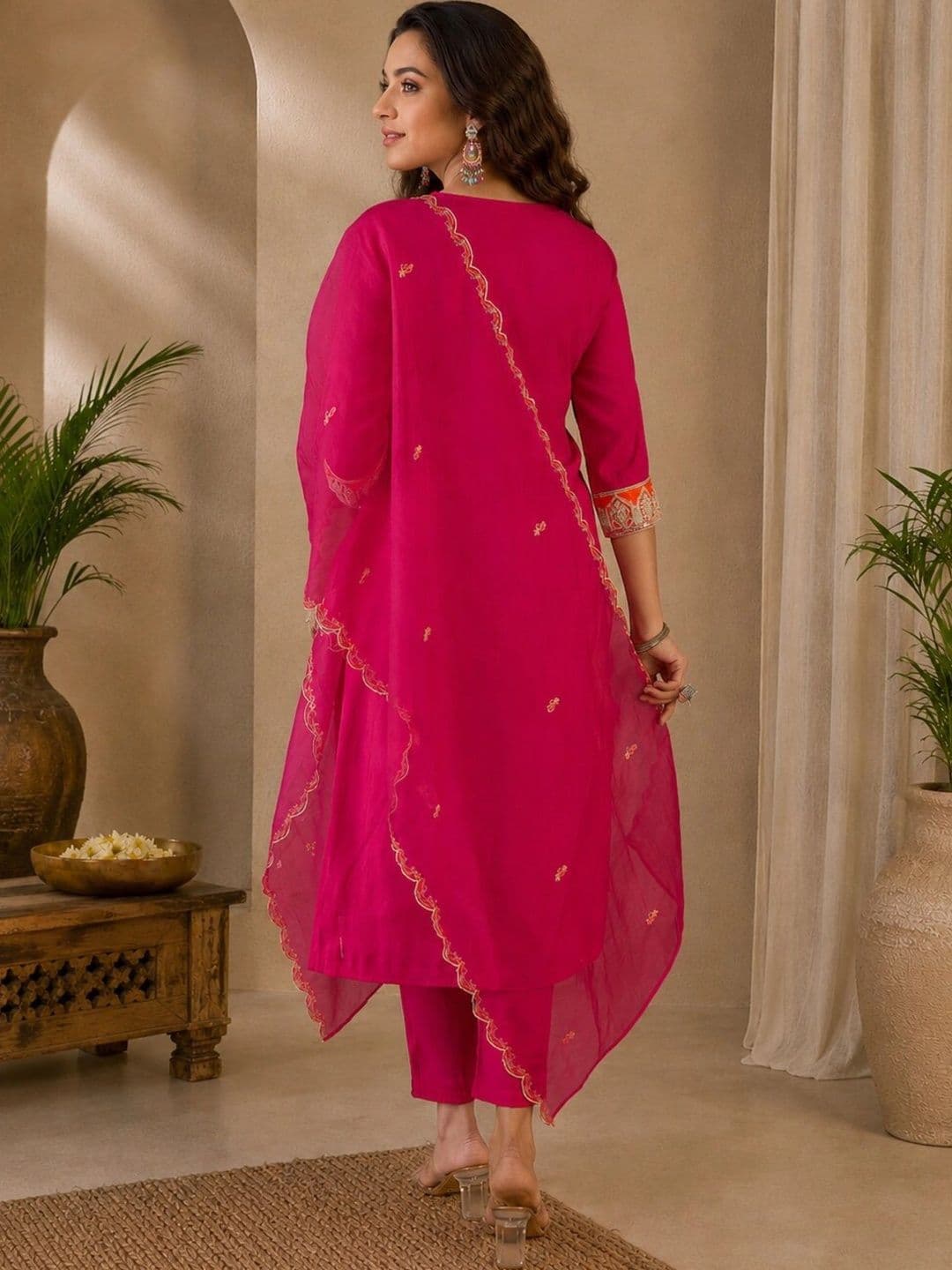 all about you Women Ethnic Motifs Embroidered Regular Thread Work Kurta with Trousers & With Dupatta thumbnail 6