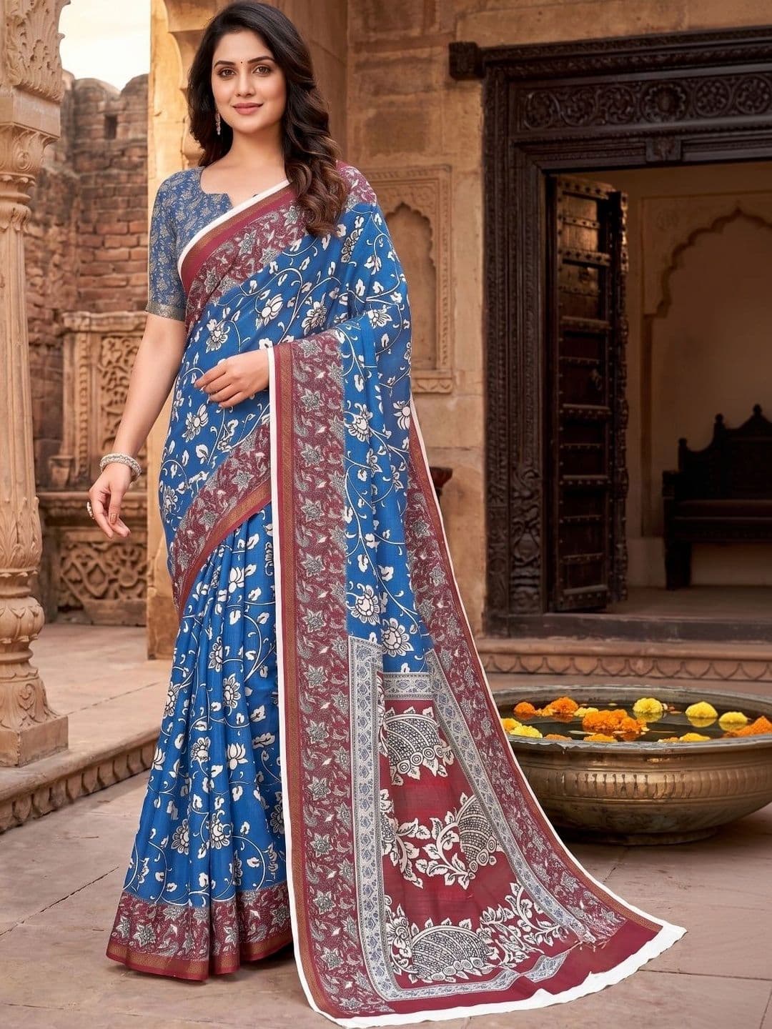 BORAD FASHION Floral Designer Chanderi Saree - view 1
