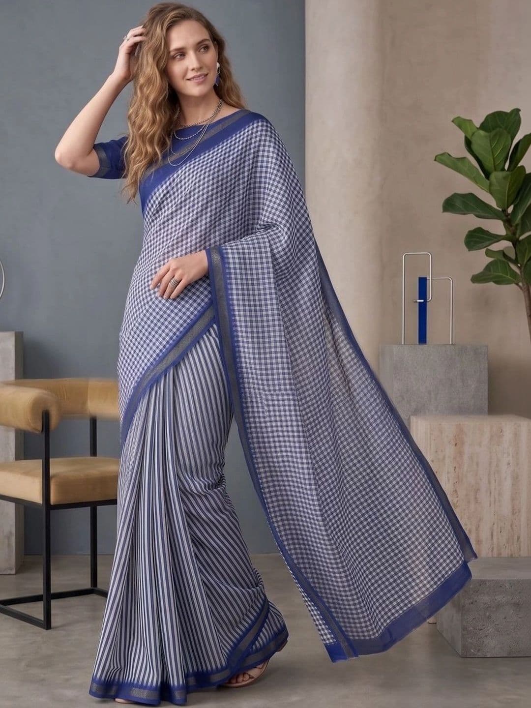 BORAD FASHION Striped Designer Chanderi Saree thumbnail 2
