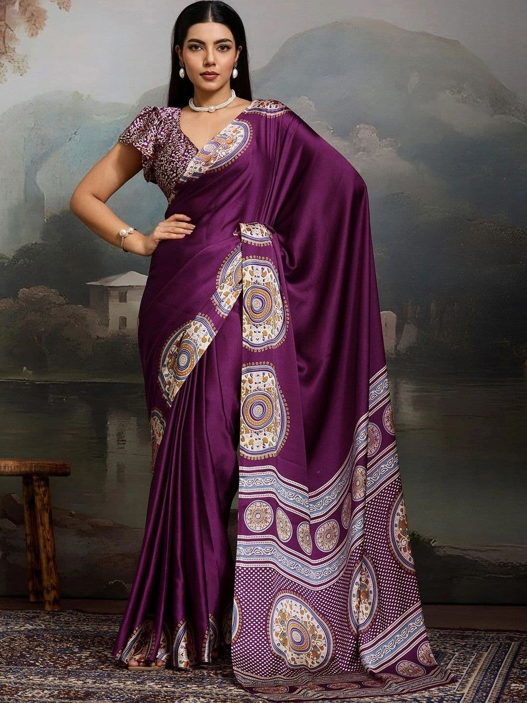 JAY NAGNATH FAB Floral Mirror Work Silk Blend Heavy Work Mysore Silk Saree - view 1