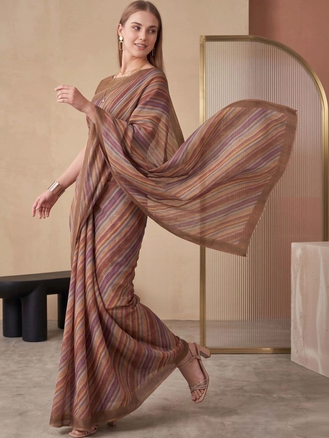 BORAD FASHION Striped Designer Chanderi Saree thumbnail 4