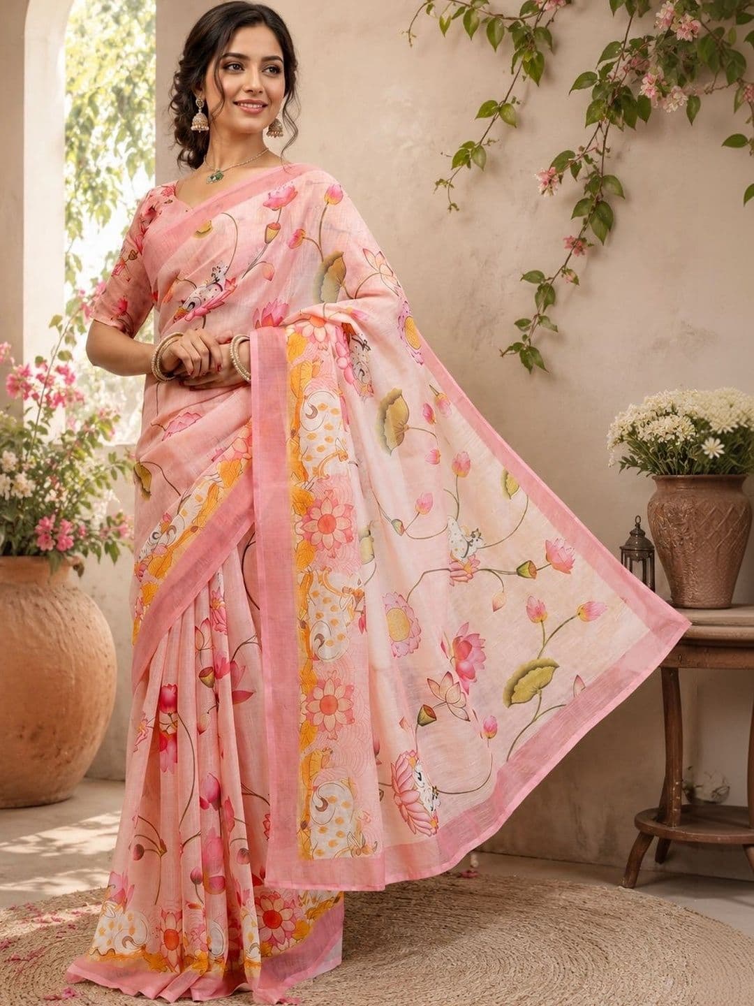 BORAD FASHION Floral Designer Chanderi Saree - view 1
