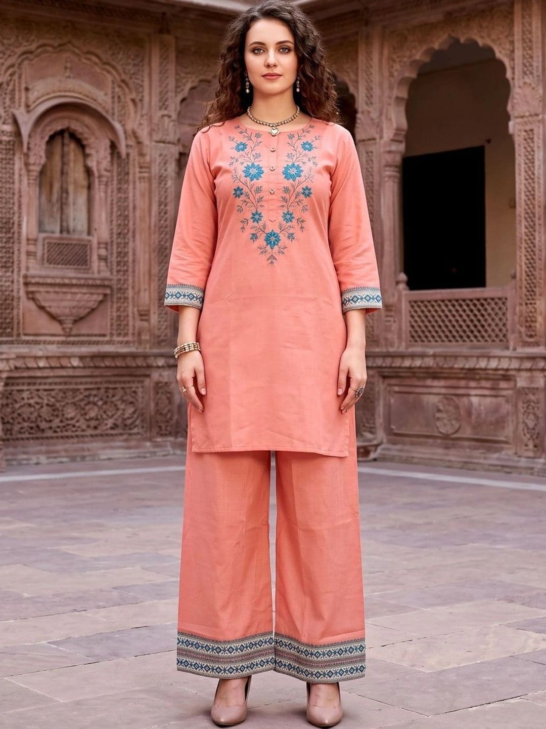 Laasika Women Floral Embroidered Tunic with Palazzos - view 1