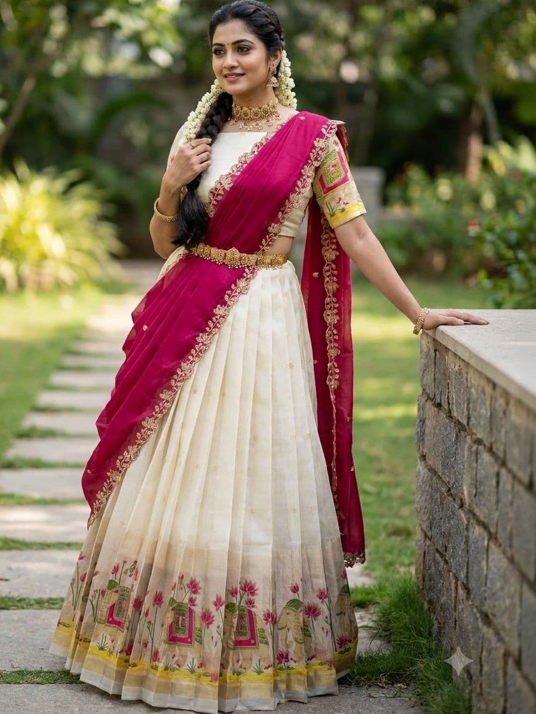 Fabcartz Printed Thread Work Semi-Stitched Lehenga & Unstitched Blouse With Dupatta thumbnail 4