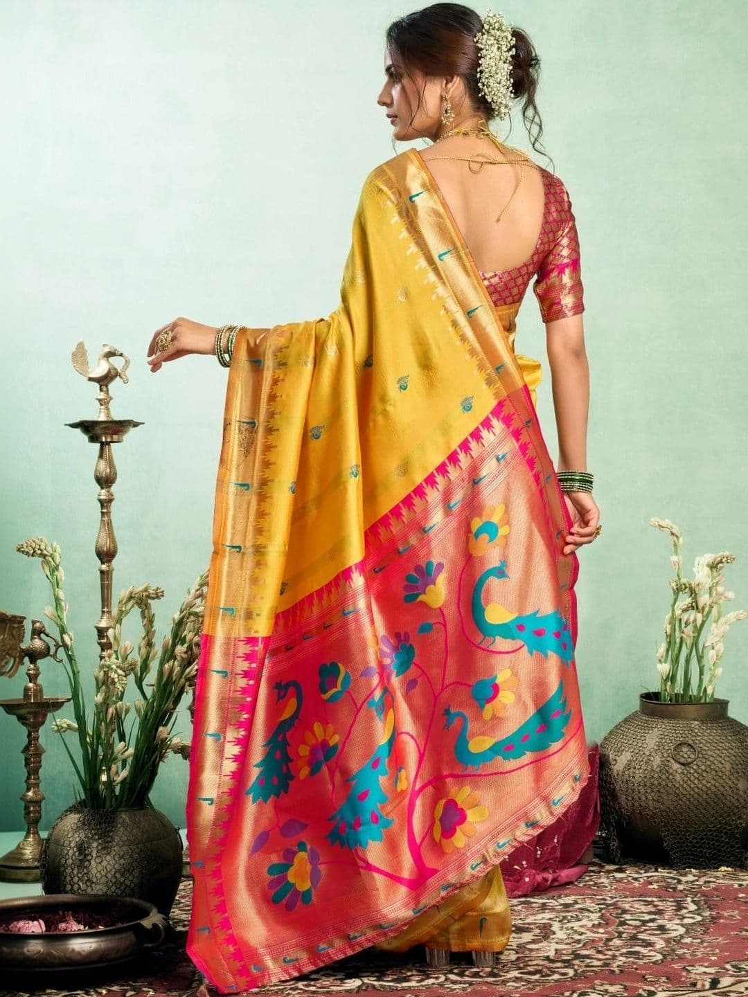 BORAD FASHION Woven Design Zari Silk Blend Designer Paithani Saree thumbnail 3