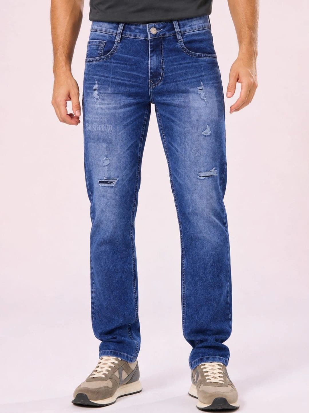 GEX Men Jean Relaxed Fit Mid-Rise Low Distress Printed Stretchable Jeans - view 1