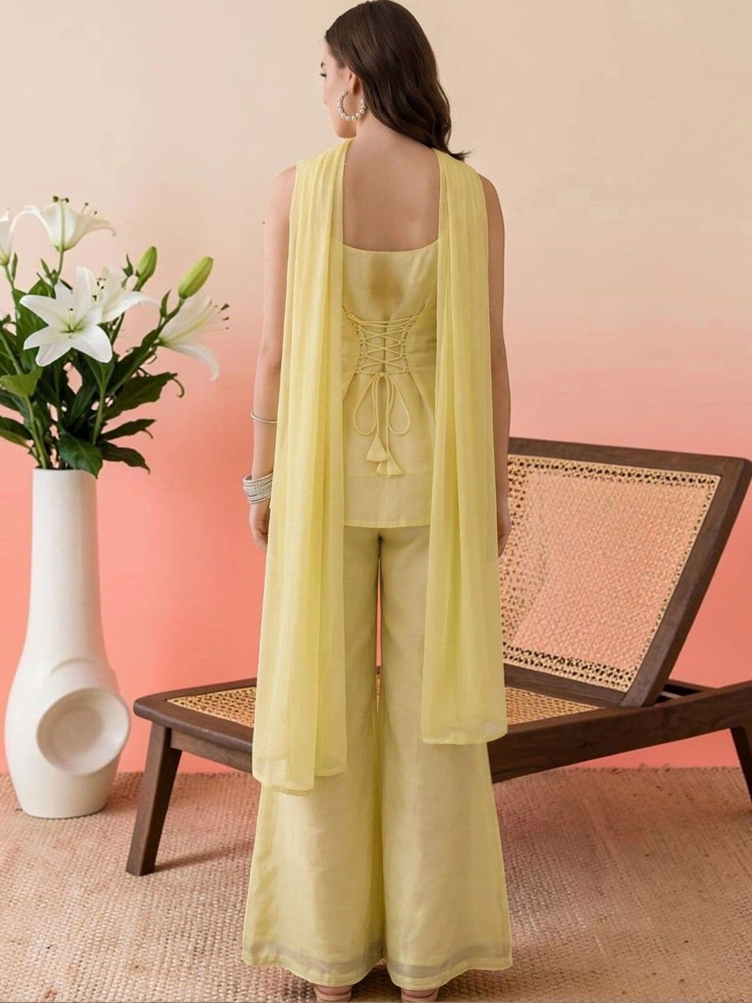 all about you Women Ethnic Motifs Embroidered Regular Thread Work Kurta with Palazzos & With Dupatta thumbnail 3