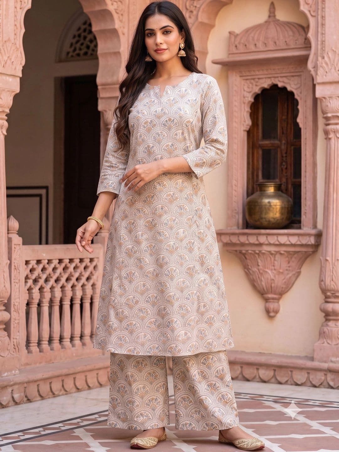 KALINI Women Ethnic Motifs Printed Regular Pure Cotton Kurta with Palazzos thumbnail 6