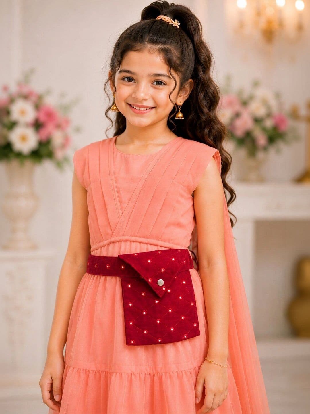 HERE&NOW Girls Round Neck Lehenga & Blouse With Dupatta thumbnail 5