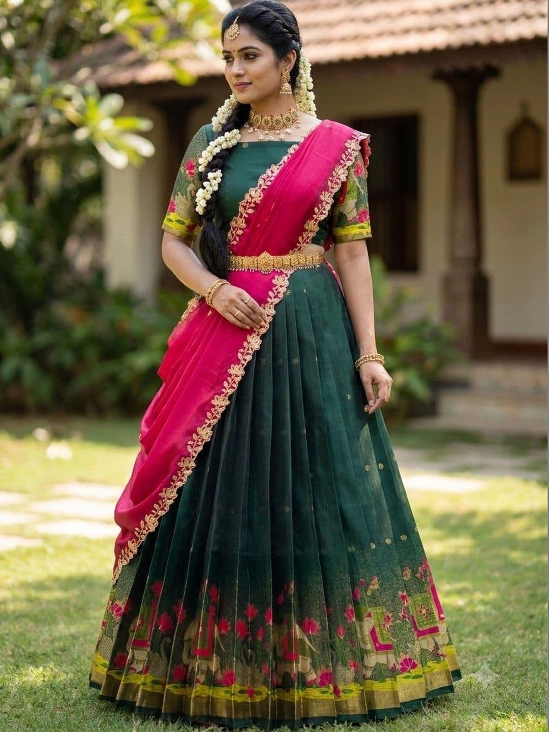 Fabcartz Embroidered Semi-Stitched Lehenga & Unstitched Blouse With Dupatta - view 1