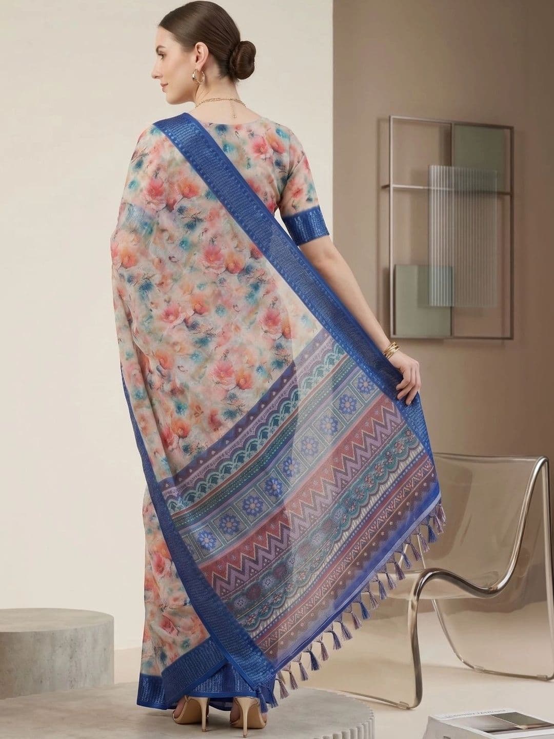 BORAD FASHION Women Floral Designer Chanderi Saree thumbnail 2