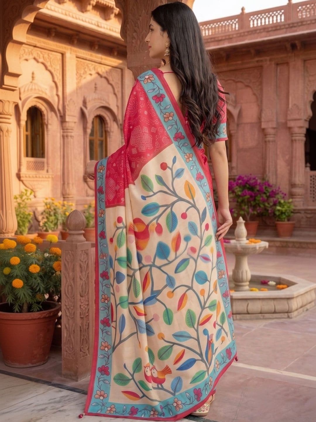 BORAD FASHION Floral Designer Chanderi Saree thumbnail 3