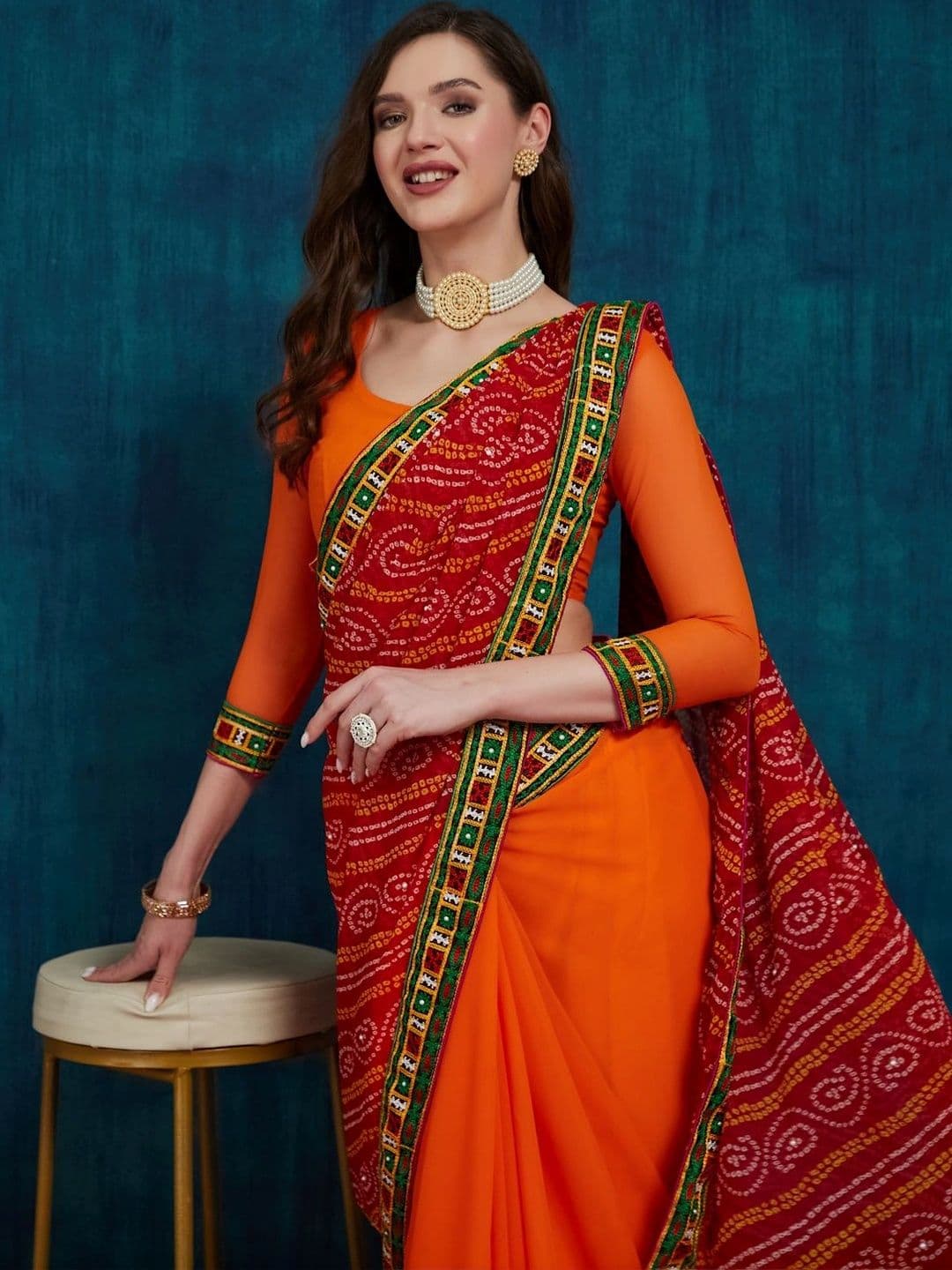 Sangria Bandhani Embroidered Pure Georgette Half and Half Bandhani Saree thumbnail 5