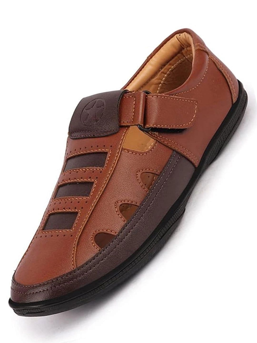 FAUSTO Men Tan & Black PU Comfort Sandals - view 1