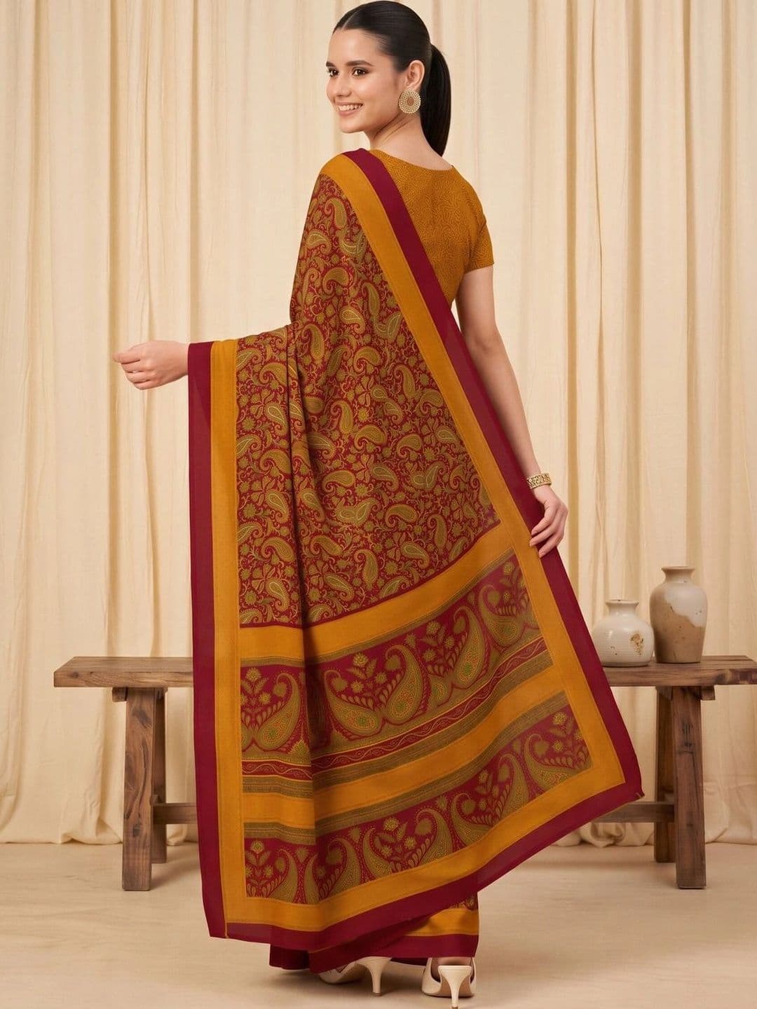 Saree mall Paisley Poly Crepe Designer Bagru Sarees thumbnail 2
