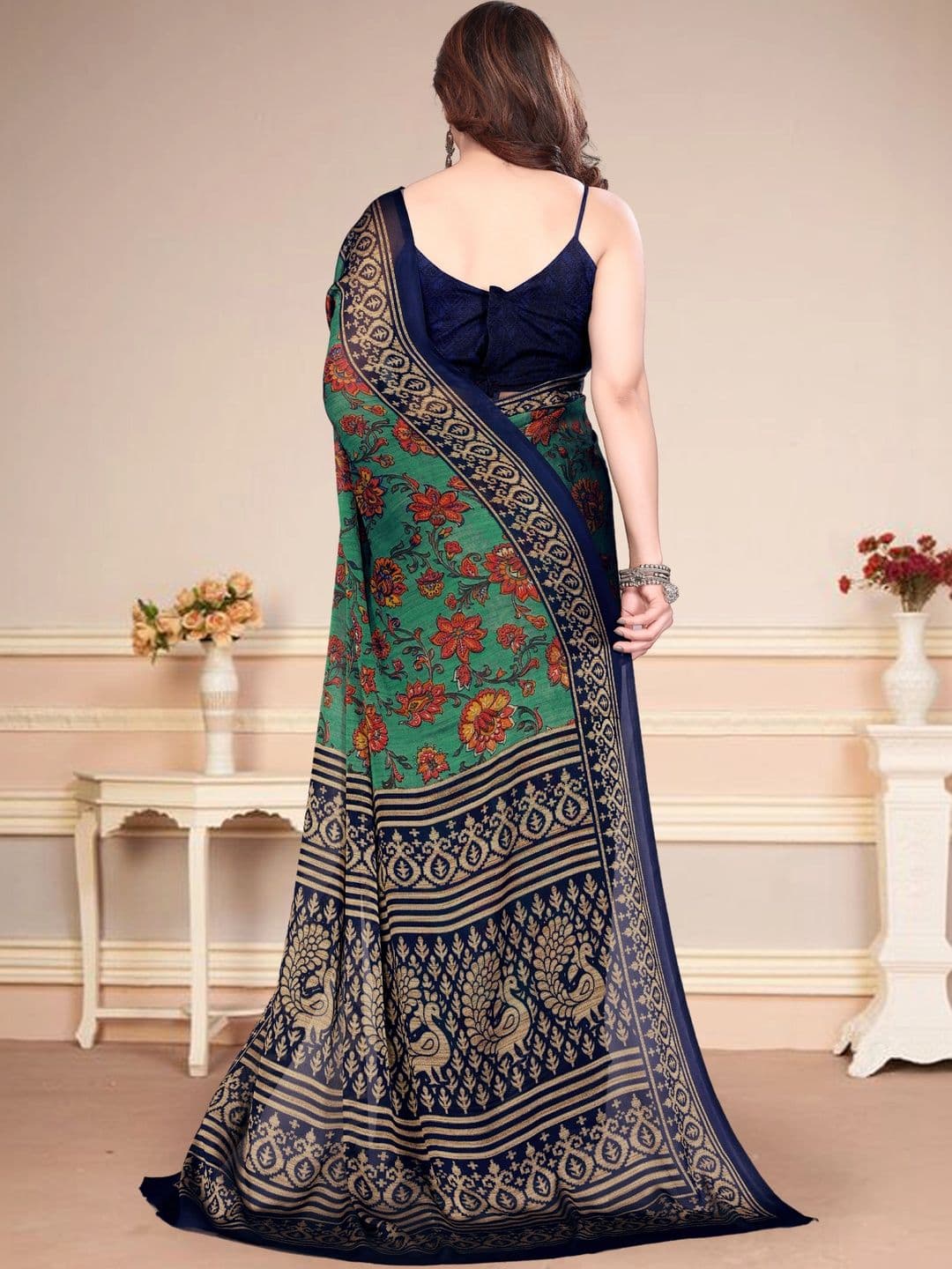 Owee Floral Pure Chiffon Designer Saree thumbnail 3