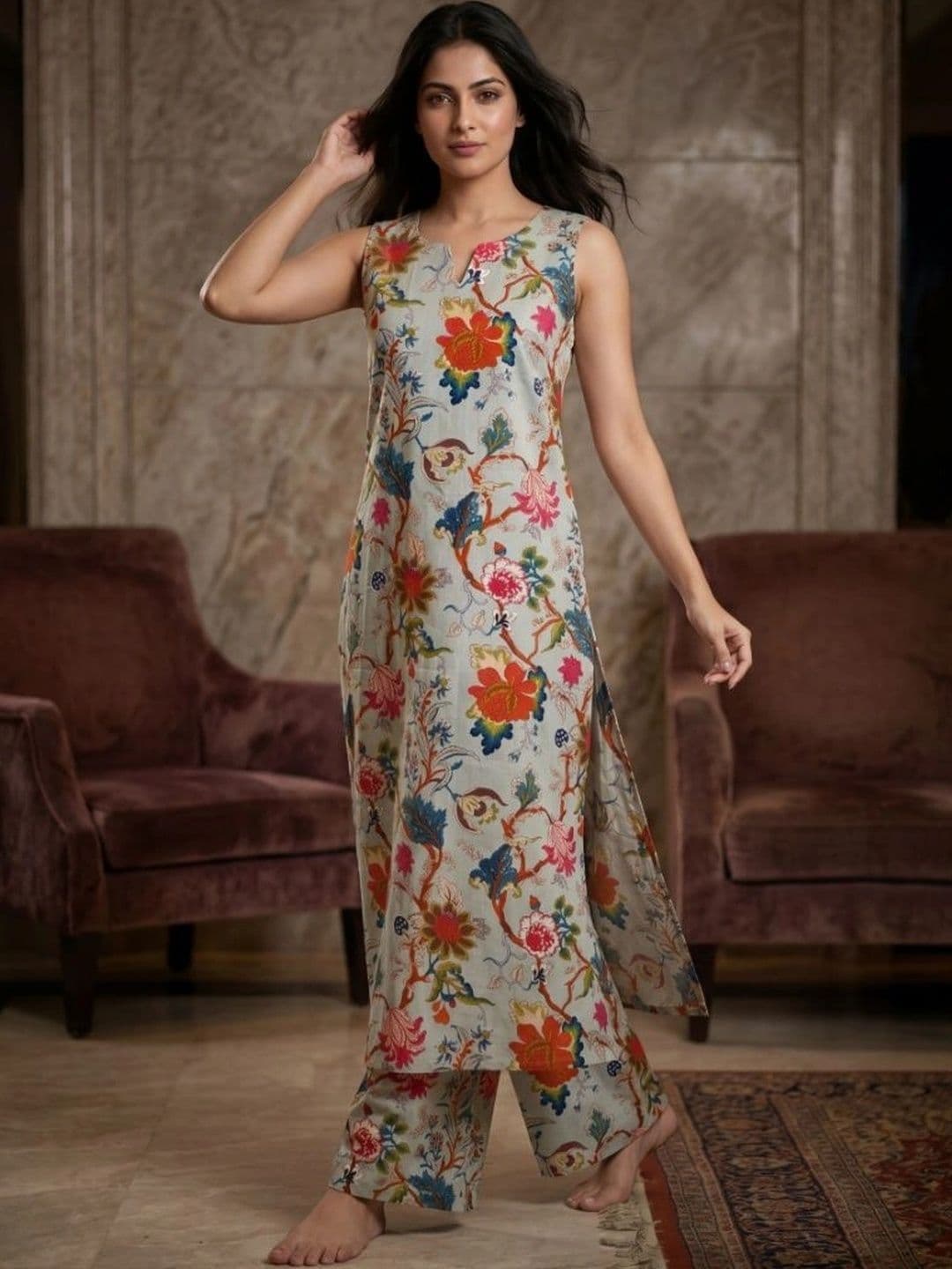 SAVYO Women Floral Printed Regular Pure Cotton Kurta with Palazzos - view 1