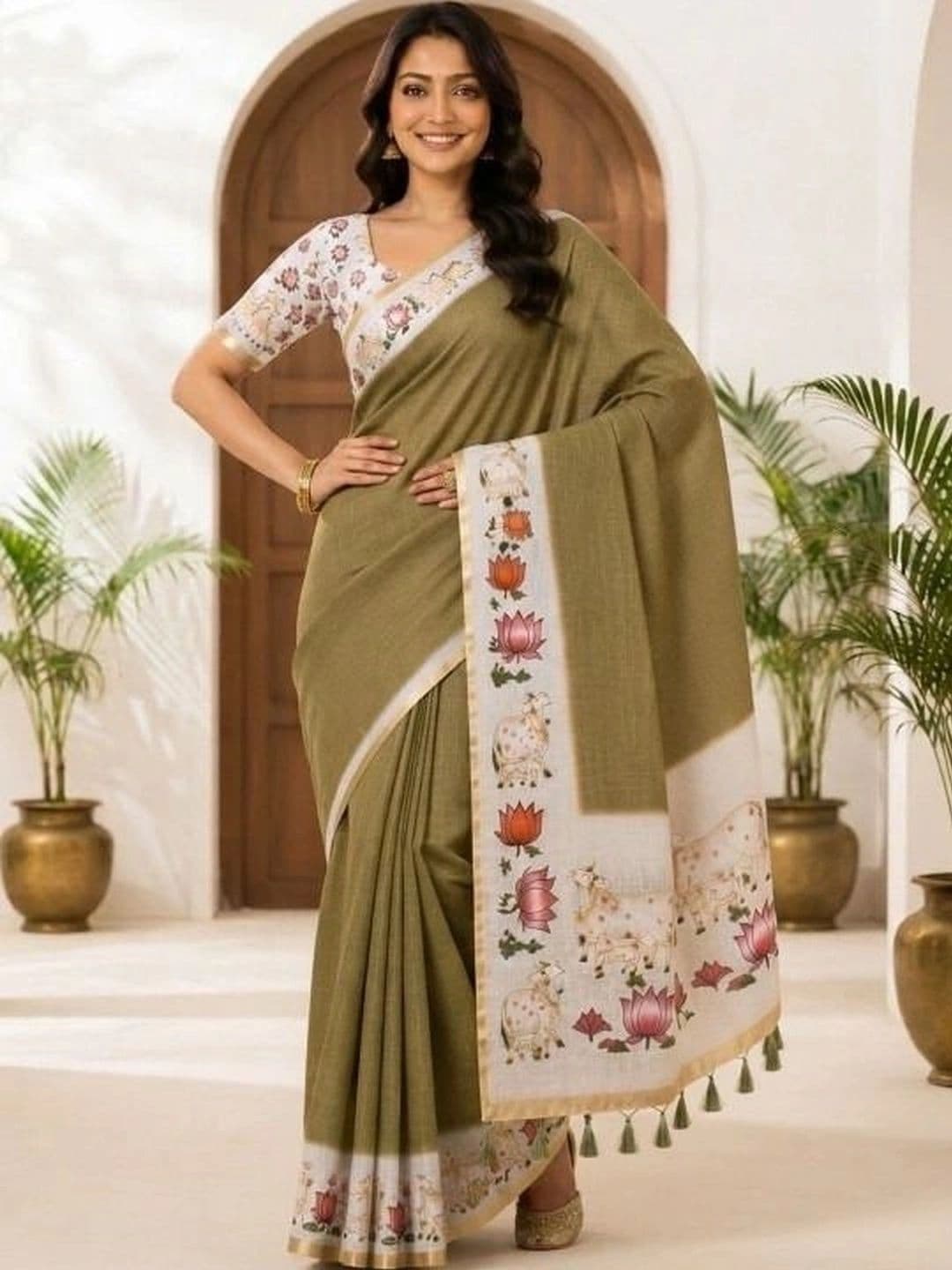 Anouk Rustic Women Floral Pure Linen Khadi Saree thumbnail 7
