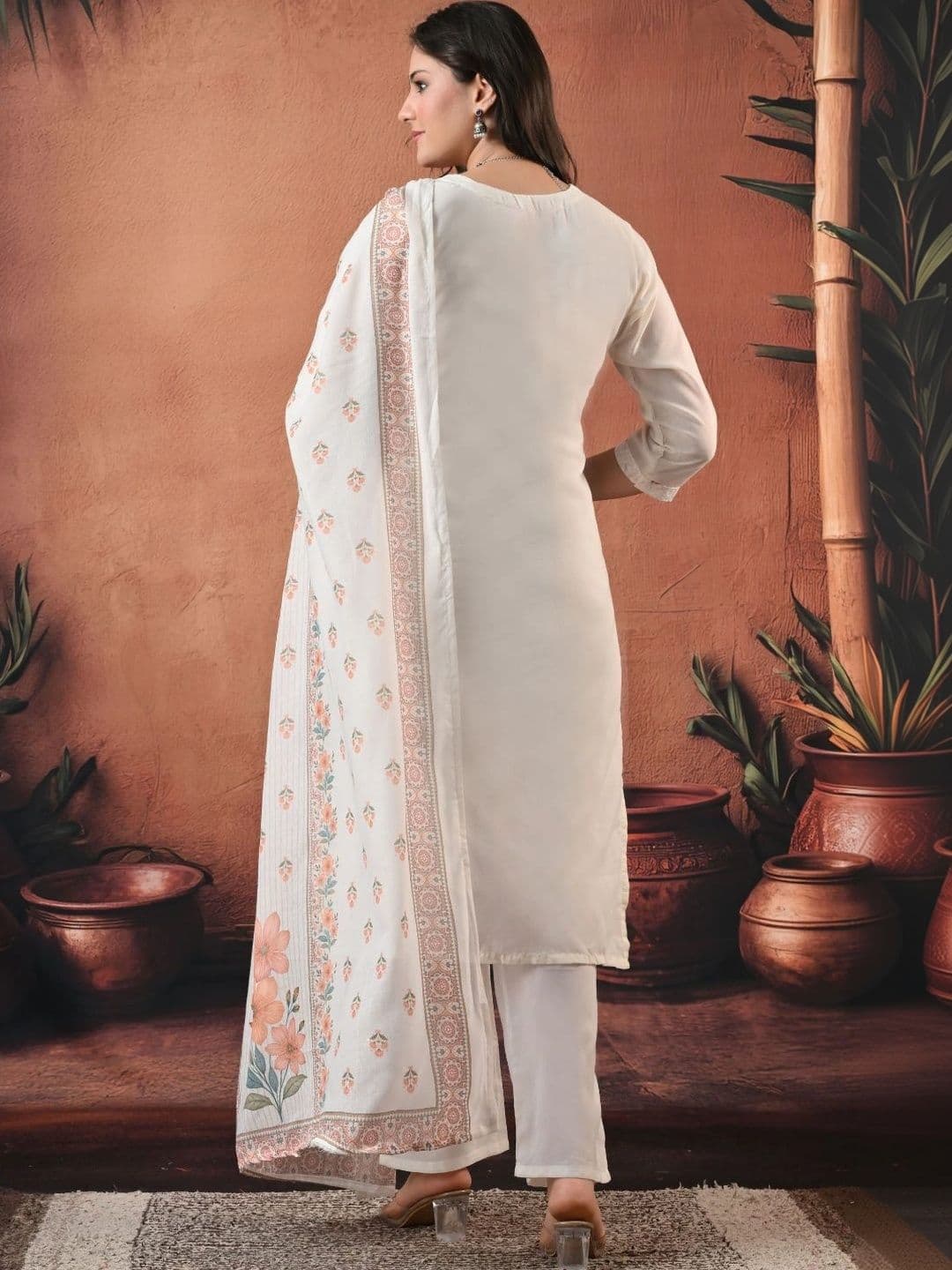 Encourage Women Floral Embroidered Thread Work Pure Cotton Kurta with Palazzos & Dupatta thumbnail 2
