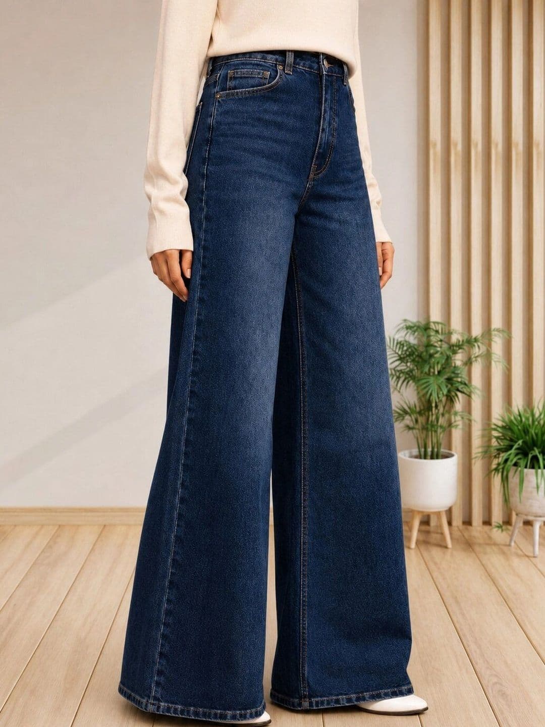 The Roadster Lifestyle Co Women Pure Cotton Clean Look Wide Leg Jeans thumbnail 3