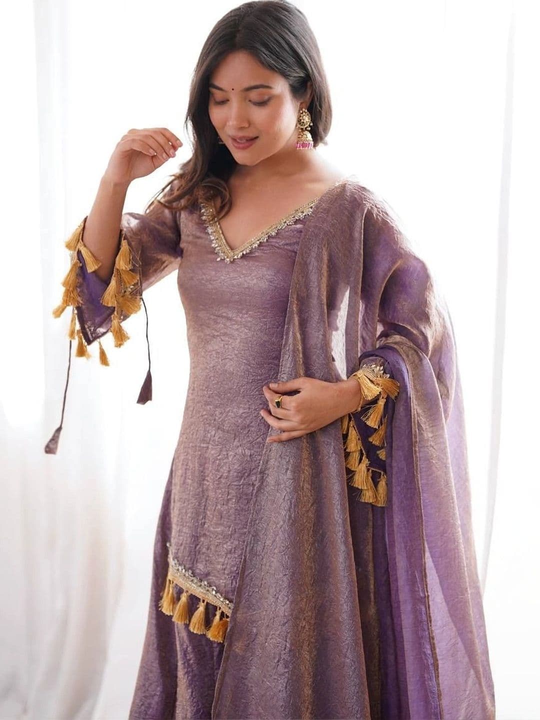 VASTRABELLA Women Ethnic Motifs Angrakha Gotta Patti Pure Silk Kurta with Sharara & With Dupatta thumbnail 5