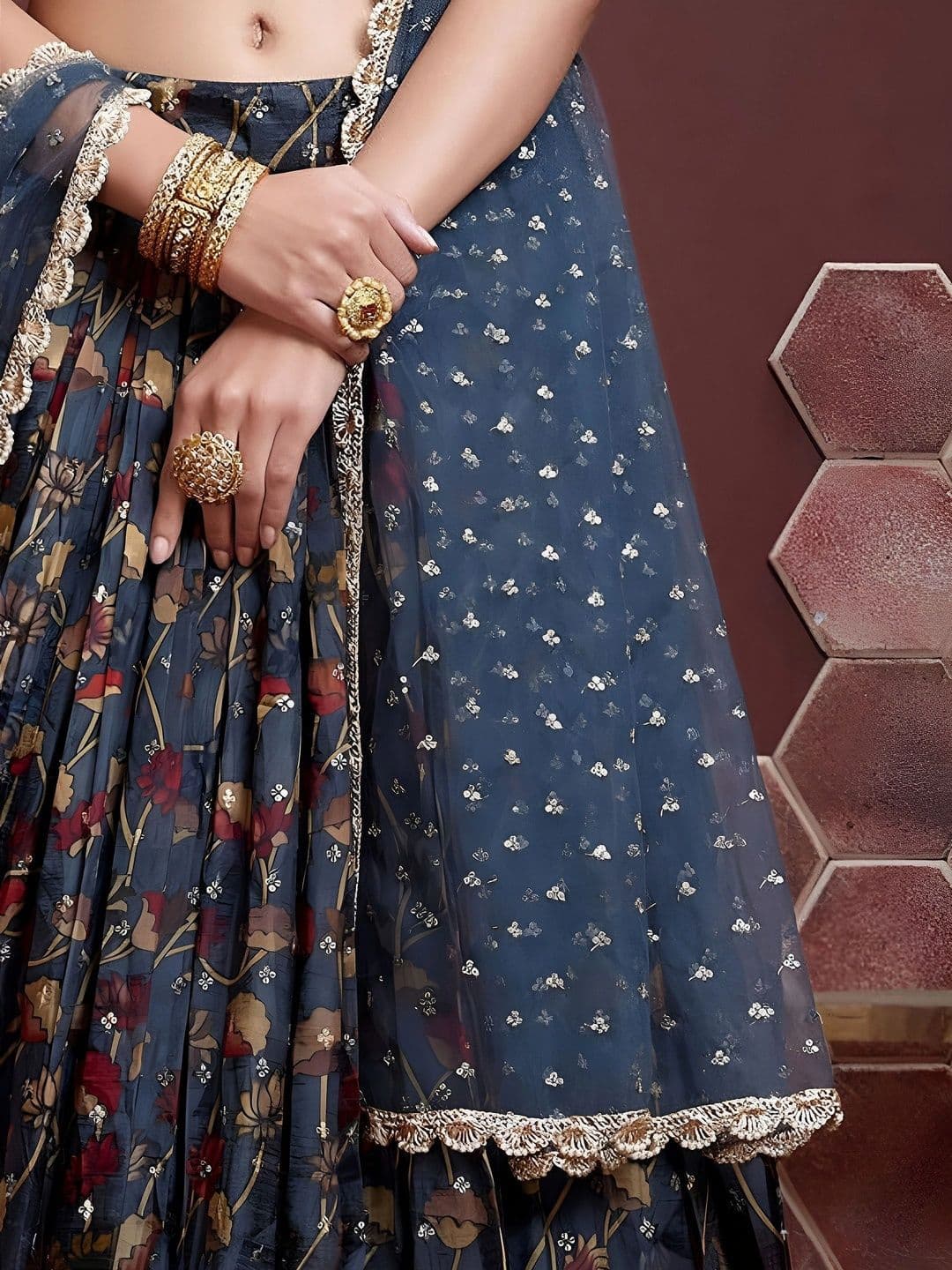 Zeel Clothing Embellished Sequinned Semi-Stitched Lehenga & Unstitched Blouse With Dupatta thumbnail 5