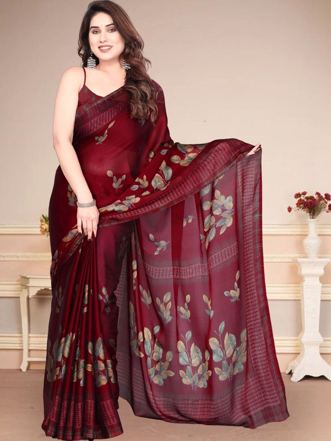 Owee Floral Pure Chiffon Designer Saree - view 1