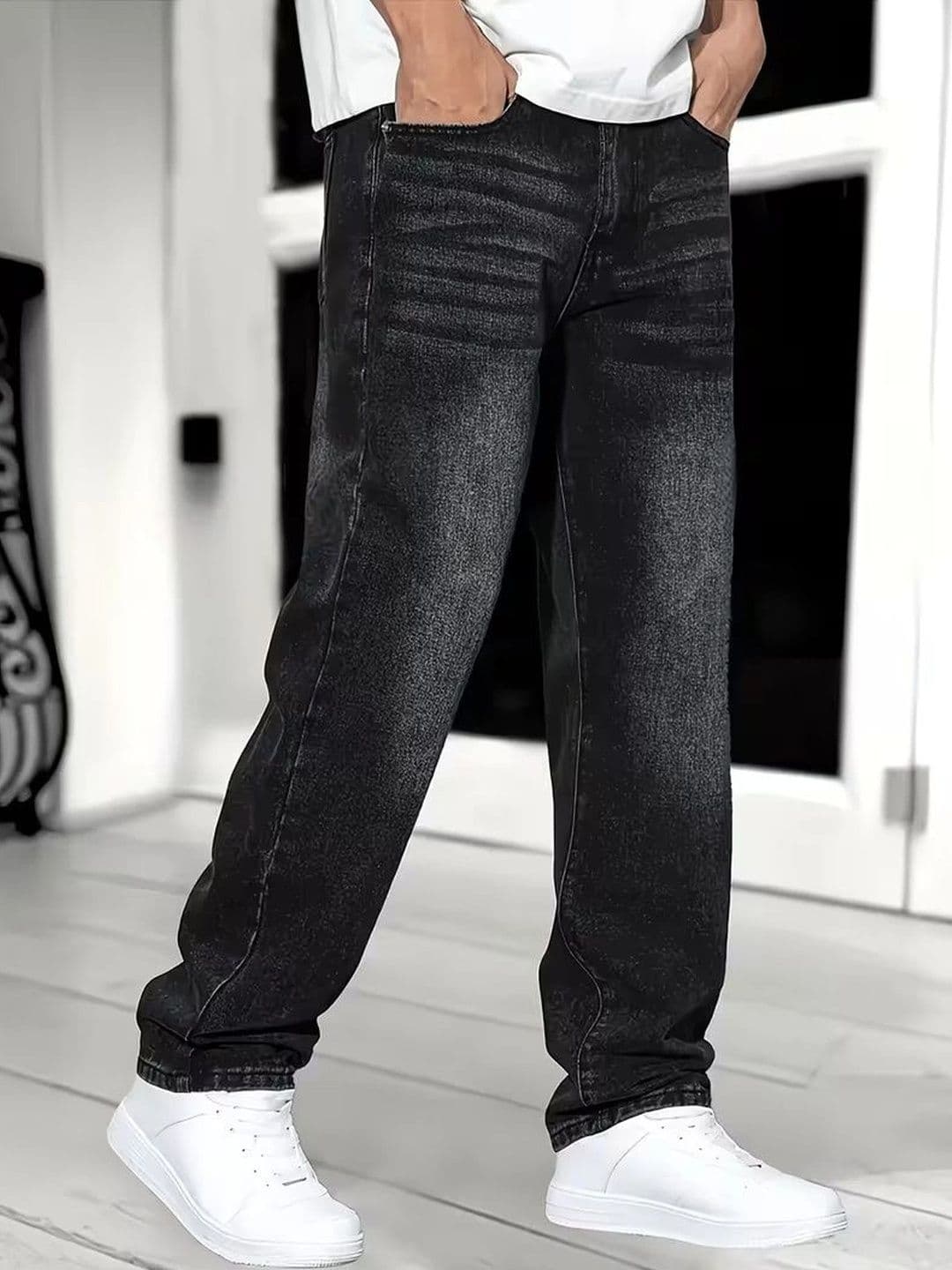 PINKLIT Men Straight Fit Mid-Rise Low Distress Light Fade Jeans - view 1